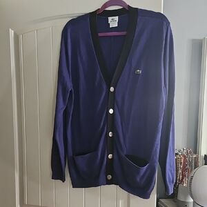 Vintage Lacoste Men's V-Neck Blue Cardigan Sweater Size 6 Fits L-Xl